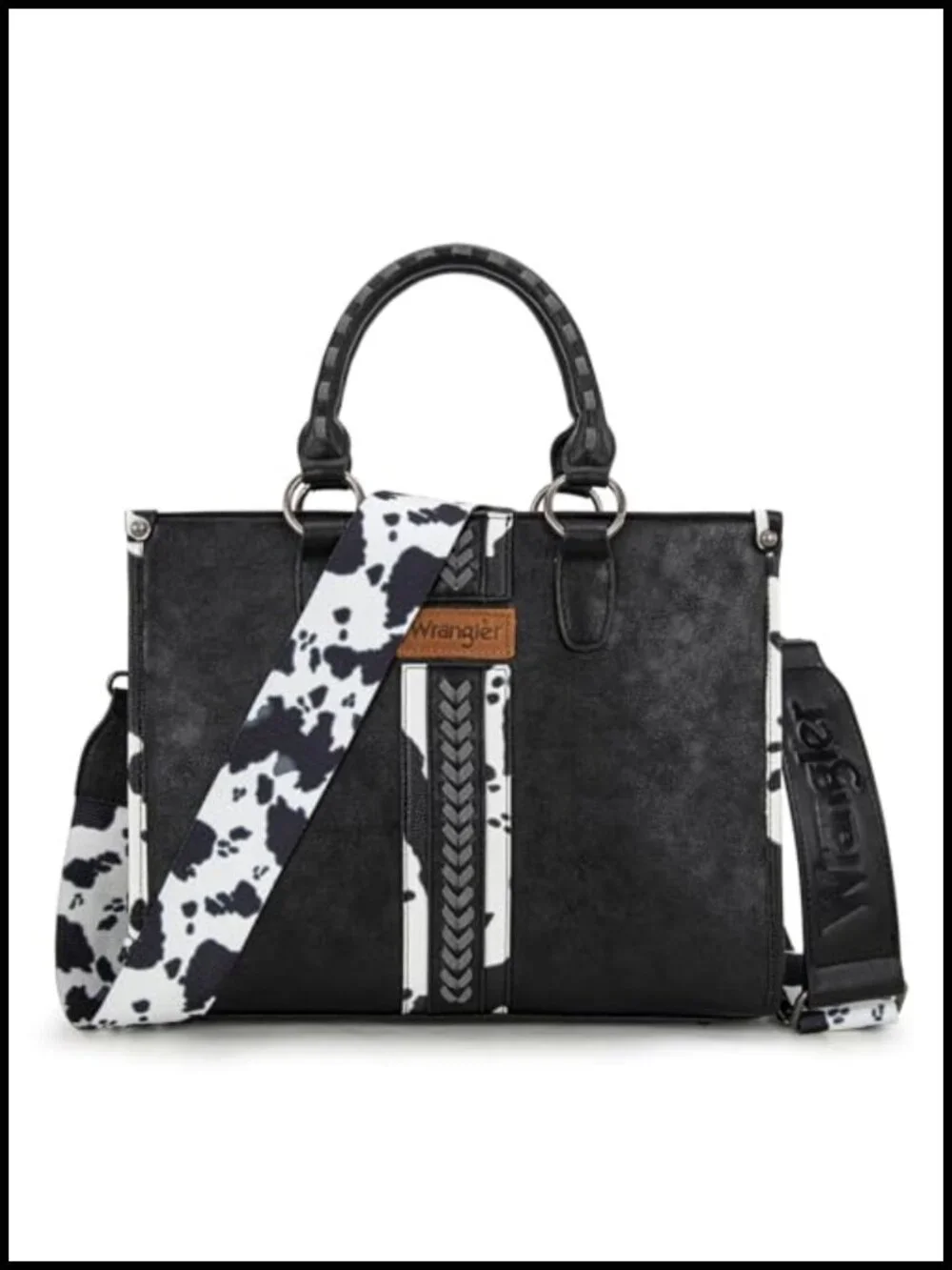 Vegan Leather Cow Print Western Tote Bag with Top Handle, Satchel Purse for